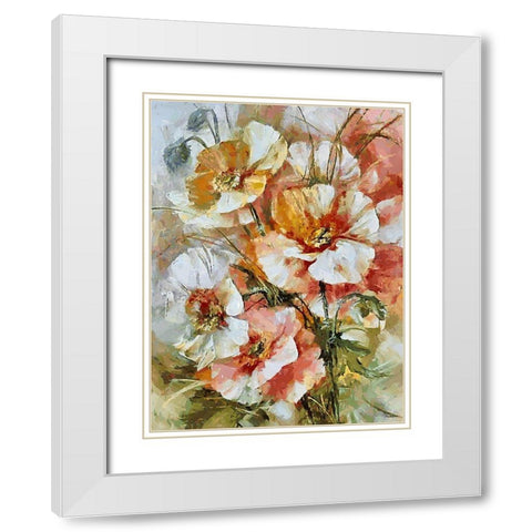 Pink Poppies White Modern Wood Framed Art Print with Double Matting by Medeiros, Celito