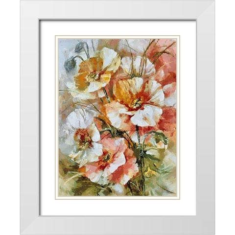 Pink Poppies White Modern Wood Framed Art Print with Double Matting by Medeiros, Celito