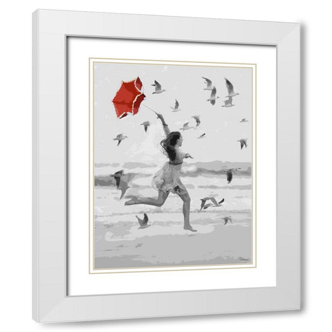 Girl with Red Umbrella I White Modern Wood Framed Art Print with Double Matting by Medeiros, Celito