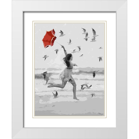 Girl with Red Umbrella I White Modern Wood Framed Art Print with Double Matting by Medeiros, Celito