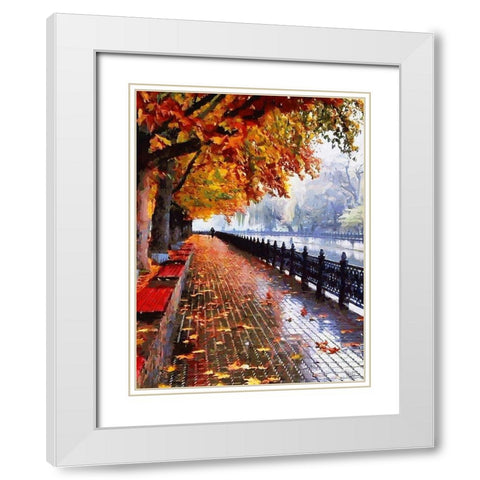Autumn Waterfront White Modern Wood Framed Art Print with Double Matting by Medeiros, Celito