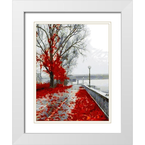 Red Leaves White Modern Wood Framed Art Print with Double Matting by Medeiros, Celito