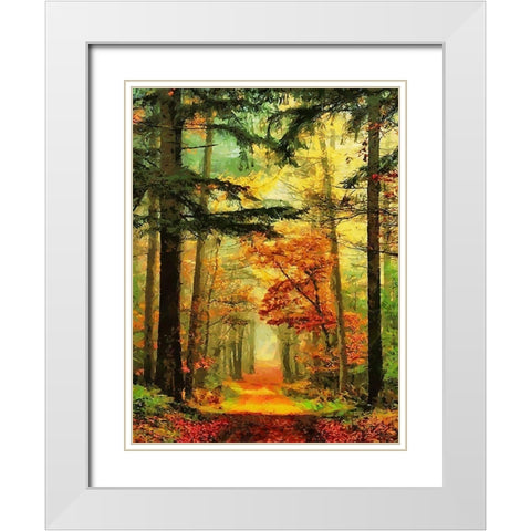 Autumn Walk in the Wood I White Modern Wood Framed Art Print with Double Matting by Medeiros, Celito