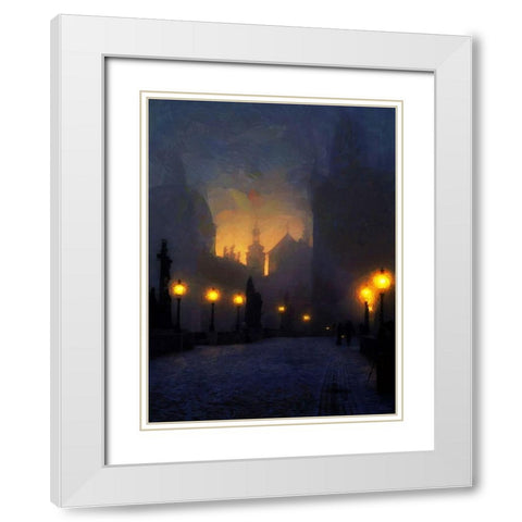 Charles Bridge in Prague White Modern Wood Framed Art Print with Double Matting by Medeiros, Celito