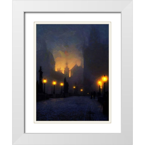 Charles Bridge in Prague White Modern Wood Framed Art Print with Double Matting by Medeiros, Celito
