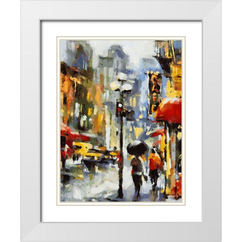 New York street White Modern Wood Framed Art Print with Double Matting by Medeiros, Celito