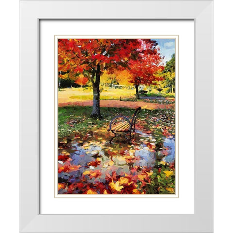 Bench in Park after the Rain White Modern Wood Framed Art Print with Double Matting by Medeiros, Celito