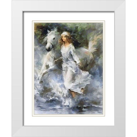 Girl with White Horse White Modern Wood Framed Art Print with Double Matting by Medeiros, Celito