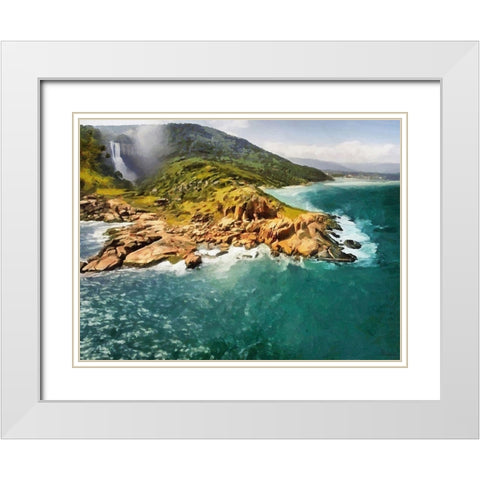 Watterfall on Island White Modern Wood Framed Art Print with Double Matting by Medeiros, Celito