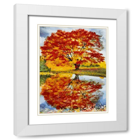 Colorful Tree White Modern Wood Framed Art Print with Double Matting by Medeiros, Celito