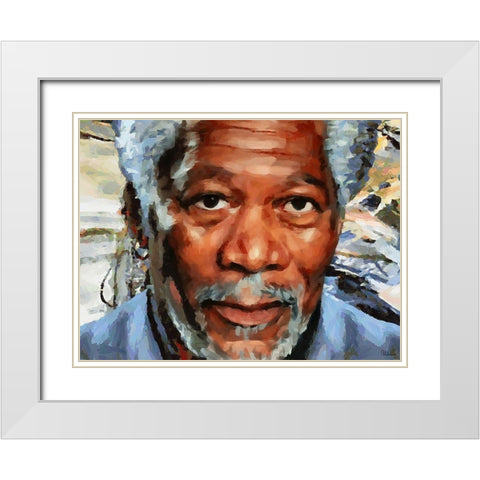 Morgan Freeman White Modern Wood Framed Art Print with Double Matting by Medeiros, Celito