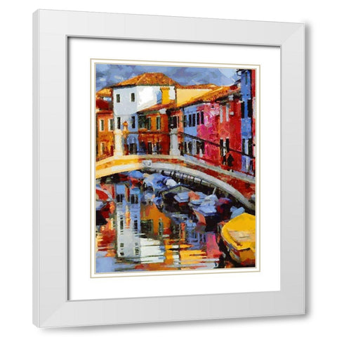 Boats with colorful Houses V White Modern Wood Framed Art Print with Double Matting by Medeiros, Celito