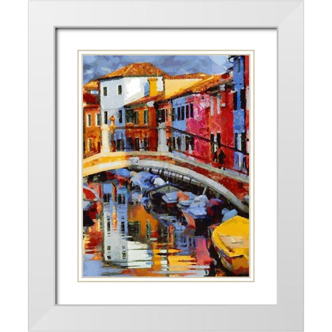 Boats with colorful Houses V White Modern Wood Framed Art Print with Double Matting by Medeiros, Celito