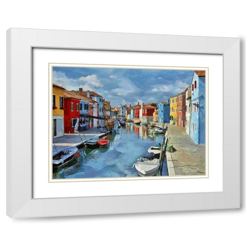 Boats with colorful Houses VII White Modern Wood Framed Art Print with Double Matting by Medeiros, Celito