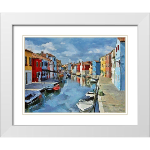 Boats with colorful Houses VII White Modern Wood Framed Art Print with Double Matting by Medeiros, Celito