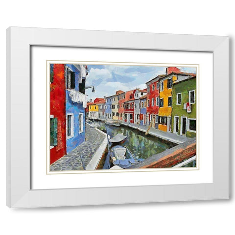 Boats with colorful Houses VIII White Modern Wood Framed Art Print with Double Matting by Medeiros, Celito