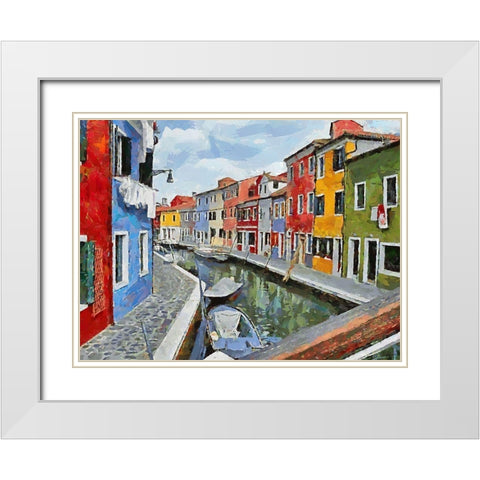 Boats with colorful Houses VIII White Modern Wood Framed Art Print with Double Matting by Medeiros, Celito