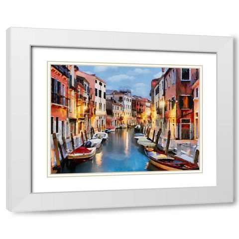 Boats with colorful Houses X White Modern Wood Framed Art Print with Double Matting by Medeiros, Celito