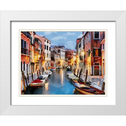 Boats with colorful Houses X White Modern Wood Framed Art Print with Double Matting by Medeiros, Celito