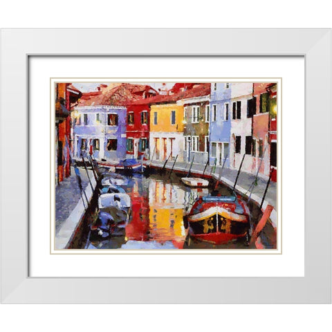 Boats with colorful Houses XI White Modern Wood Framed Art Print with Double Matting by Medeiros, Celito