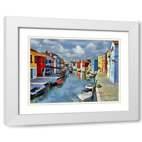 Boats with colorful Houses XII White Modern Wood Framed Art Print with Double Matting by Medeiros, Celito