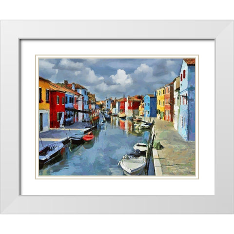 Boats with colorful Houses XII White Modern Wood Framed Art Print with Double Matting by Medeiros, Celito