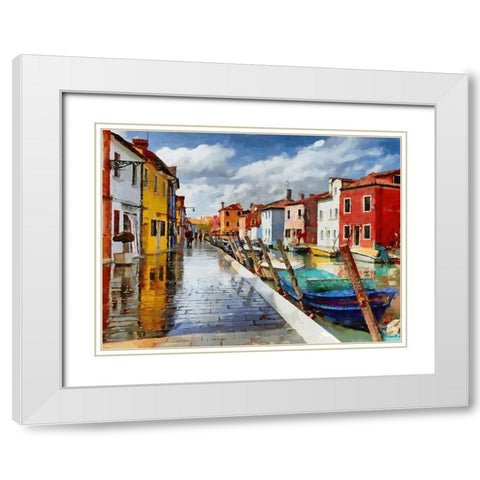 Boats with colorful Houses XIV White Modern Wood Framed Art Print with Double Matting by Medeiros, Celito