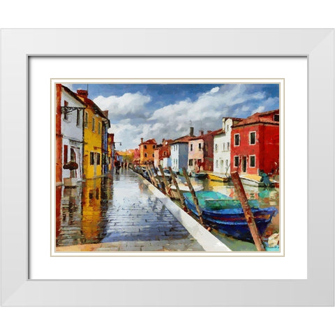 Boats with colorful Houses XIV White Modern Wood Framed Art Print with Double Matting by Medeiros, Celito