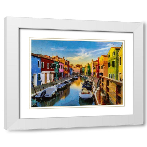 Boats with colorful Houses XV White Modern Wood Framed Art Print with Double Matting by Medeiros, Celito