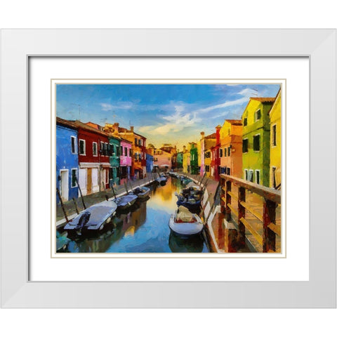 Boats with colorful Houses XV White Modern Wood Framed Art Print with Double Matting by Medeiros, Celito