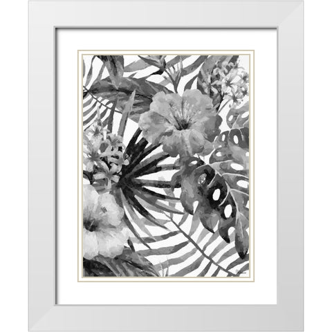 Leaves BW7 White Modern Wood Framed Art Print with Double Matting by Medeiros, Celito