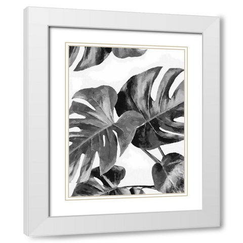 Leaves BW8 White Modern Wood Framed Art Print with Double Matting by Medeiros, Celito