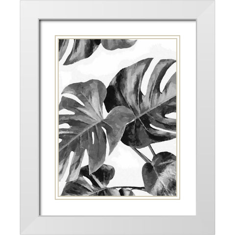 Leaves BW8 White Modern Wood Framed Art Print with Double Matting by Medeiros, Celito