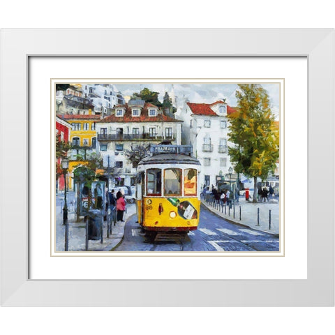 Yellow Tram White Modern Wood Framed Art Print with Double Matting by Medeiros, Celito