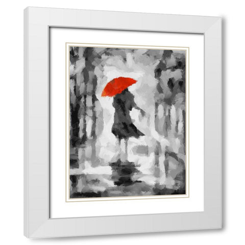 Girl with Red Umbrella II White Modern Wood Framed Art Print with Double Matting by Medeiros, Celito