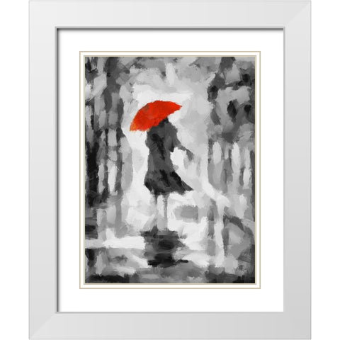 Girl with Red Umbrella II White Modern Wood Framed Art Print with Double Matting by Medeiros, Celito