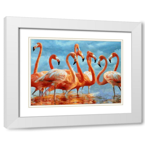Flamingo White Modern Wood Framed Art Print with Double Matting by Medeiros, Celito