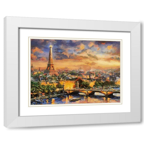 Paris on the Evening White Modern Wood Framed Art Print with Double Matting by Medeiros, Celito
