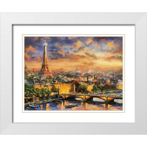 Paris on the Evening White Modern Wood Framed Art Print with Double Matting by Medeiros, Celito