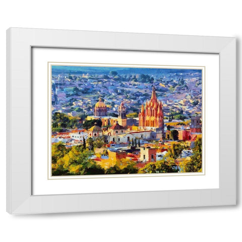 Old city White Modern Wood Framed Art Print with Double Matting by Medeiros, Celito