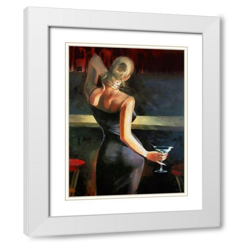 Lady with Martini White Modern Wood Framed Art Print with Double Matting by Medeiros, Celito