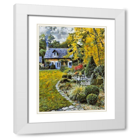 House with Garden White Modern Wood Framed Art Print with Double Matting by Medeiros, Celito