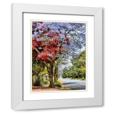 Road with flowering Trees White Modern Wood Framed Art Print with Double Matting by Medeiros, Celito