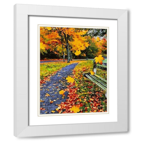 Path in the Park in Autumn White Modern Wood Framed Art Print with Double Matting by Medeiros, Celito