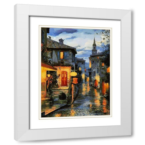 Old Town with the Lights I White Modern Wood Framed Art Print with Double Matting by Medeiros, Celito