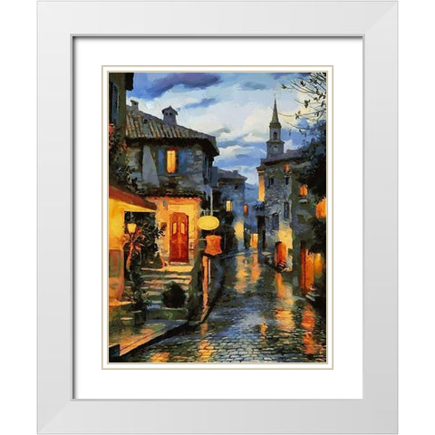 Old Town with the Lights I White Modern Wood Framed Art Print with Double Matting by Medeiros, Celito