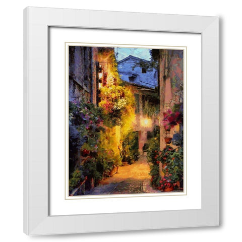 Old Town with the Lights II White Modern Wood Framed Art Print with Double Matting by Medeiros, Celito