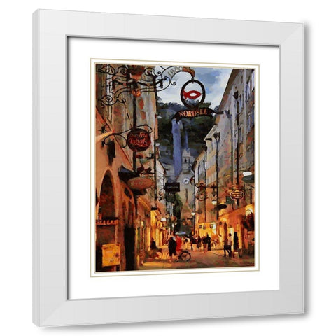 Old Town with the Lights III White Modern Wood Framed Art Print with Double Matting by Medeiros, Celito