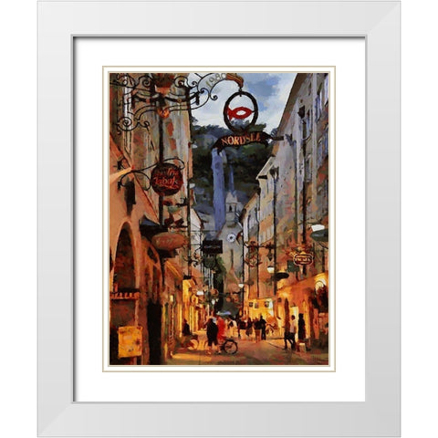 Old Town with the Lights III White Modern Wood Framed Art Print with Double Matting by Medeiros, Celito