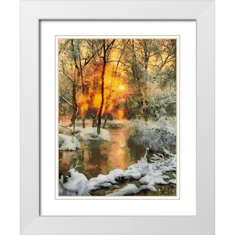 Snow Pond in Winter II White Modern Wood Framed Art Print with Double Matting by Medeiros, Celito